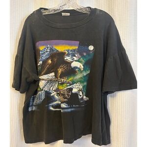 VTG Single Stitch Bald Eagles Distressed Black T-shirt Size XL